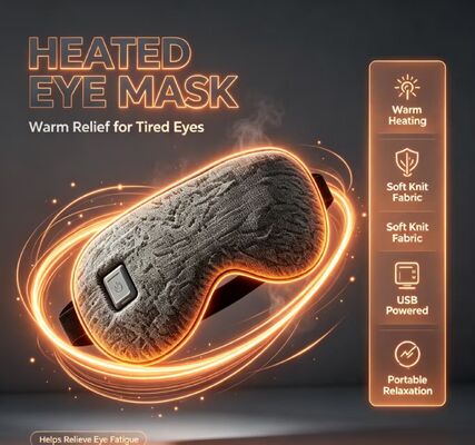 Ρυθμιζόμενη Θερμαινόμενη Μάσκα Ματιών 35-55°C, Φορητή Μάσκα Ματιών Γρήγορης Θέρμανσης Επαναφορτιζόμενη, Ηλεκτρική Μάσκα Ματιών από Μαλακό Πλεκτό Ύφασμα Εξοπλισμένη με Θήκη Αποθήκευσης για Ταξίδια & Καθημερινή Χαλάρωση των Ματιών